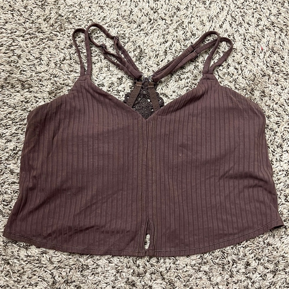 Aerie Strappy Lace-Back Tank Bralette - Brown